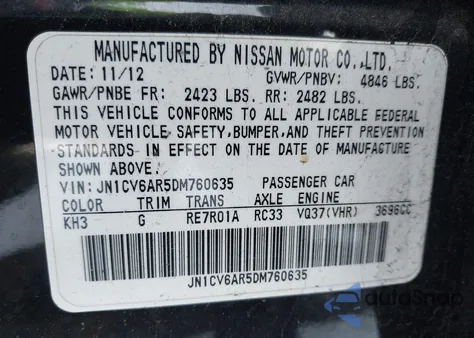 2013 Infiniti G37X from USA, damaged, VIN JN1CV6AR5DM760635
